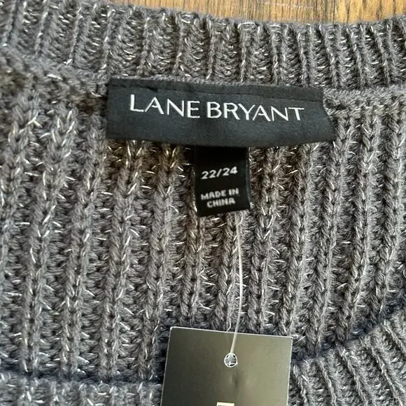 Lane Bryant Plus Size 22/24 Gray Metallic Knit Sweater Beaded Sleeve NWT - Picture 3 of 9